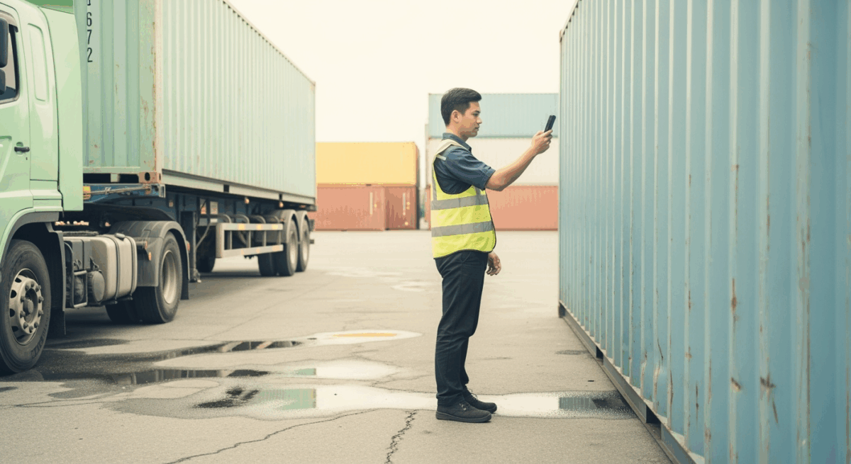 A logistics Manager scanning the container on its damage details.
